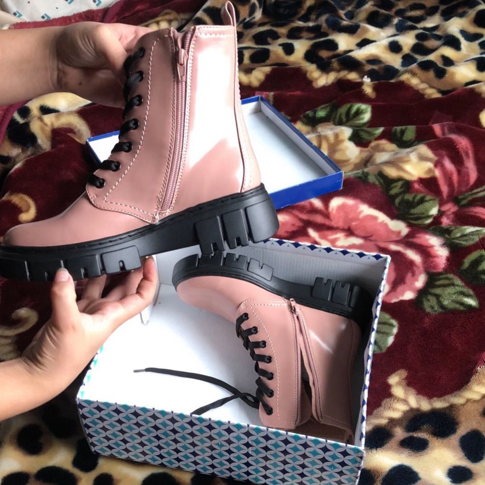 Limelight Pink Blush Lace Zip Up Combat Boots